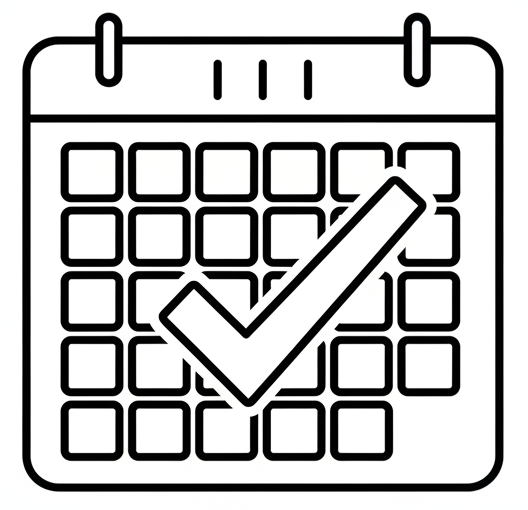 Calendar icon with a check mark on a white background